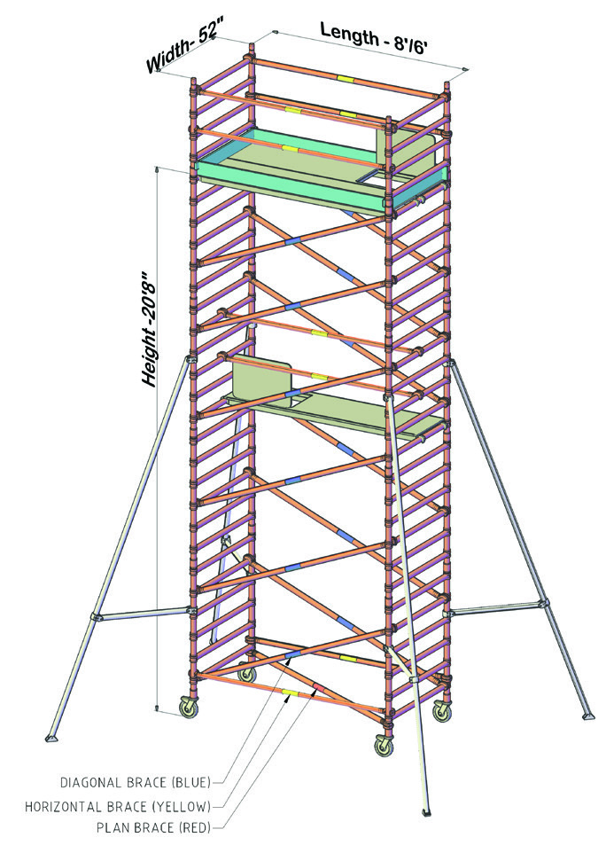 52-Inch × 8-Foot Tower — 20 ft 8 in Platform — supplied catalog illustration