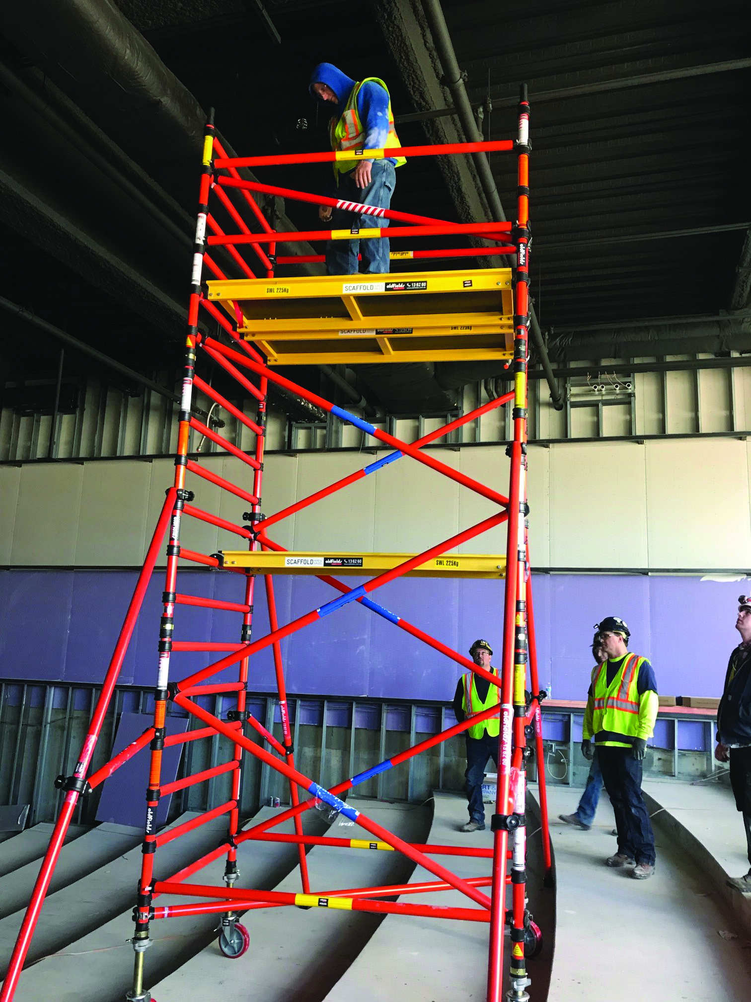 Fiberglass tower used for overhead facility work